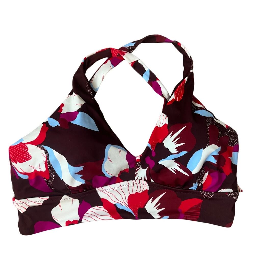 NWT Athleta | Purple / Red / Blue / Cream Floral Plunge Bikini Top | Size XL - Picture 3 of 9